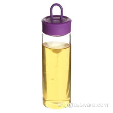 زجاجة ماء رياضية زجاجية بغطاء من الخيزران